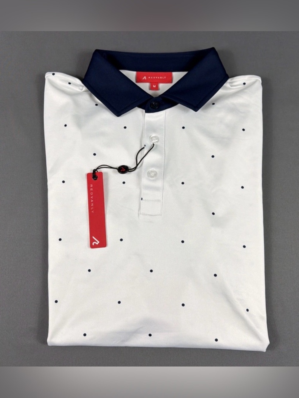 Redvanly Golf Shirt Polo Sleeve Logo Ramey Print Medium White NWT MSRP $110